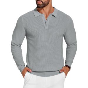 imageCOOFANDY Mens Knit Polo Shirts Long Sleeve Sweater Casual Polo Shirts Lightweight Collared T ShirtsGrey