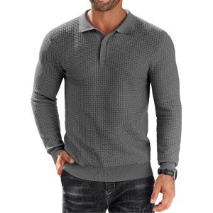 imageCOOFANDY Mens Knit Polo Shirts Long Sleeve Sweater Polo Lightweight Fashion Casual Collared T ShirtsDark Grey