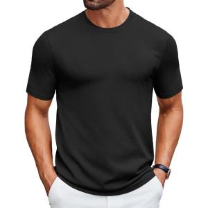 imageCOOFANDY Mens Knit TShirts Casual Crewneck Short Sleeve Shirts Summer Tops Basic Pullover TeesAll Black