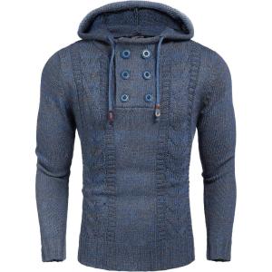 imageCOOFANDY Mens Knitted Hoodies Pullover Casual Long Sleeve Turtleneck SweatersBlue