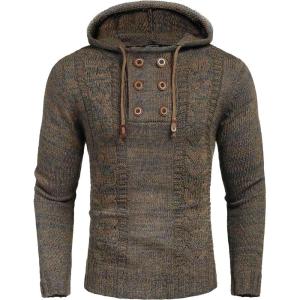 imageCOOFANDY Mens Knitted Hoodies Pullover Casual Long Sleeve Turtleneck SweatersBrown