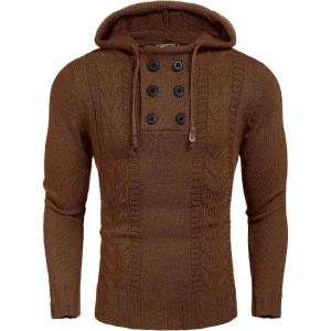 imageCOOFANDY Mens Knitted Hoodies Pullover Casual Long Sleeve Turtleneck SweatersCaramel