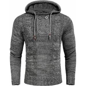 imageCOOFANDY Mens Knitted Hoodies Pullover Casual Long Sleeve Turtleneck SweatersGrey