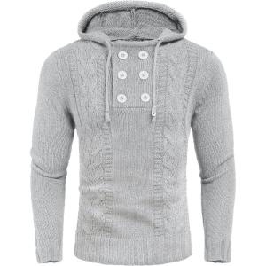 imageCOOFANDY Mens Knitted Hoodies Pullover Casual Long Sleeve Turtleneck SweatersLight Gray