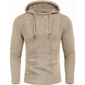 imageCOOFANDY Mens Knitted Hoodies Pullover Casual Long Sleeve Turtleneck SweatersLight Khaki