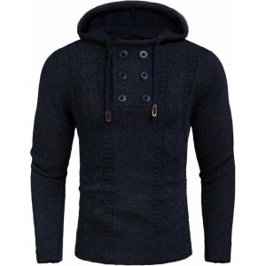 imageCOOFANDY Mens Knitted Hoodies Pullover Casual Long Sleeve Turtleneck SweatersNavy Blue