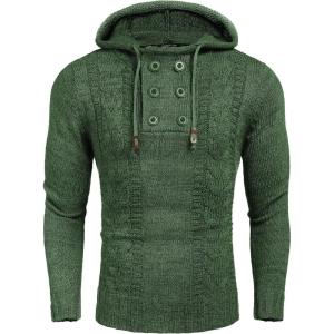 imageCOOFANDY Mens Knitted Hoodies Pullover Casual Long Sleeve Turtleneck SweatersNew Green