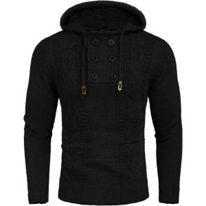 imageCOOFANDY Mens Knitted Hoodies Pullover Casual Long Sleeve Turtleneck SweatersPure Black