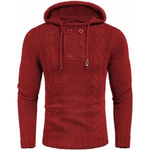 imageCOOFANDY Mens Knitted Hoodies Pullover Casual Long Sleeve Turtleneck SweatersRed