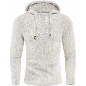 imageCOOFANDY Mens Knitted Hoodies Pullover Casual Long Sleeve Turtleneck SweatersWhite