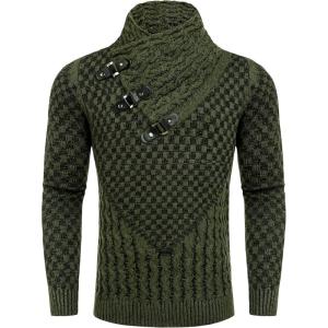 imageCOOFANDY Mens Knitted Turtleneck Sweater Long Sleeve Slim Fit Designer Shawl Collar PulloverA Army Green