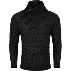 imageCOOFANDY Mens Knitted Turtleneck Sweater Long Sleeve Slim Fit Designer Shawl Collar PulloverA Black