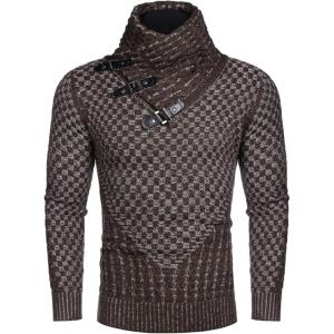 imageCOOFANDY Mens Knitted Turtleneck Sweater Long Sleeve Slim Fit Designer Shawl Collar PulloverA Dark Brown
