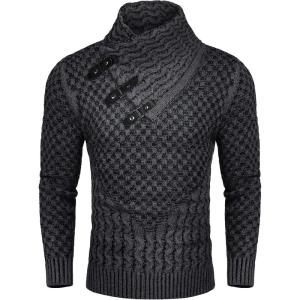 imageCOOFANDY Mens Knitted Turtleneck Sweater Long Sleeve Slim Fit Designer Shawl Collar PulloverA Dark Grey