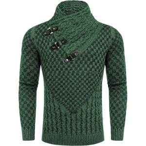 imageCOOFANDY Mens Knitted Turtleneck Sweater Long Sleeve Slim Fit Designer Shawl Collar PulloverA Green