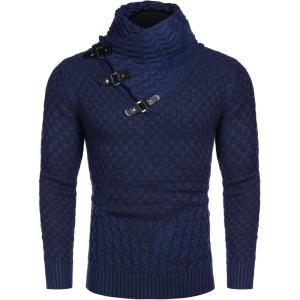 imageCOOFANDY Mens Knitted Turtleneck Sweater Long Sleeve Slim Fit Designer Shawl Collar PulloverA Navy Blue