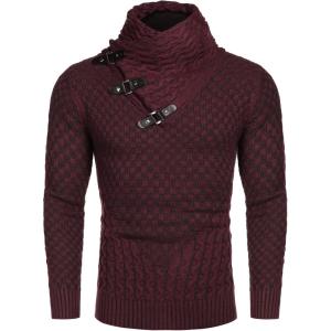 imageCOOFANDY Mens Knitted Turtleneck Sweater Long Sleeve Slim Fit Designer Shawl Collar PulloverA Wine Red