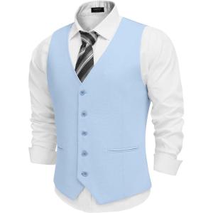 imageCOOFANDY Mens Linen Vest Casual Linen Slim Fit Suit Vests Dress Waistcoat Wedding Business PromLight Blue