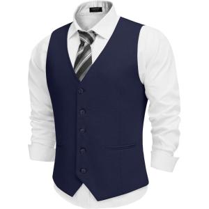 imageCOOFANDY Mens Linen Vest Casual Linen Slim Fit Suit Vests Dress Waistcoat Wedding Business PromNavy Blue
