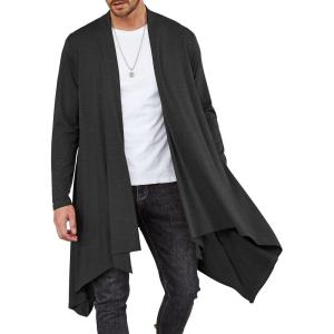 imageCOOFANDY Mens Long Cardigan Ruffle Shawl Collar Lightweight Open Front Drape Cape Overcoat with PocketsDark Greylong