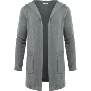 imageCOOFANDY Mens Long Open Front Cardigan Sweater Lightweight Hooded Knitted Cardigan Sweaters with PocketsLight Grey