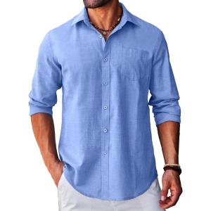 imageCOOFANDY Mens Long Sleeve Button Down Shirt Casual Untucked RegularFit Oxford Dress ShirtsBlue