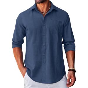 imageCOOFANDY Mens Long Sleeve Button Down Shirt Casual Untucked RegularFit Oxford Dress ShirtsDark Blue