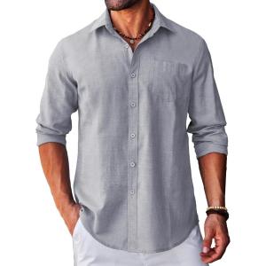 imageCOOFANDY Mens Long Sleeve Button Down Shirt Casual Untucked RegularFit Oxford Dress ShirtsGray