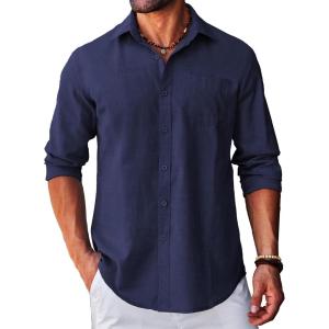 imageCOOFANDY Mens Long Sleeve Button Down Shirt Casual Untucked RegularFit Oxford Dress ShirtsNavy Blue