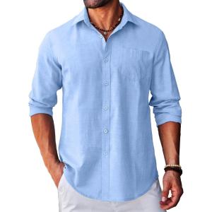 imageCOOFANDY Mens Long Sleeve Button Down Shirt Casual Untucked RegularFit Oxford Dress ShirtsSky Blue