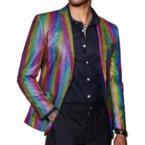 imageCOOFANDY Mens Metallic Jacket Regular Fit Blazer Casual 70s Disco Party Sport Coat01multicolor