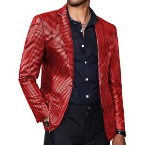 imageCOOFANDY Mens Metallic Jacket Regular Fit Blazer Casual 70s Disco Party Sport Coat05red