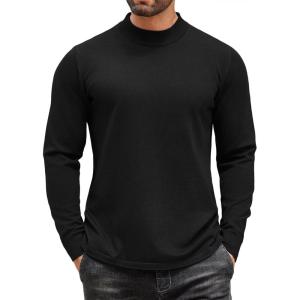 imageCOOFANDY Mens Mock Turtleneck Long Sleeve T Shirts Basic Casual Knitted Half Neck Thermal Lightweight Pullover Sweater01black