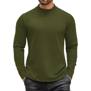 imageCOOFANDY Mens Mock Turtleneck Long Sleeve T Shirts Basic Casual Knitted Half Neck Thermal Lightweight Pullover SweaterArmy Green