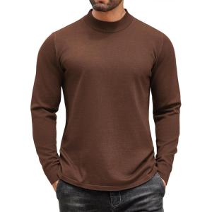 imageCOOFANDY Mens Mock Turtleneck Long Sleeve T Shirts Basic Casual Knitted Half Neck Thermal Lightweight Pullover SweaterBrown