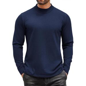 imageCOOFANDY Mens Mock Turtleneck Long Sleeve T Shirts Basic Casual Knitted Half Neck Thermal Lightweight Pullover SweaterDark Blue