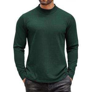 imageCOOFANDY Mens Mock Turtleneck Long Sleeve T Shirts Basic Casual Knitted Half Neck Thermal Lightweight Pullover SweaterDark Green