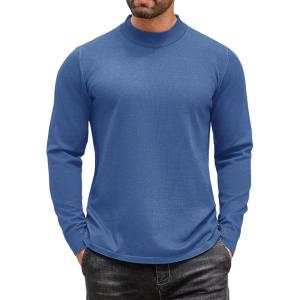 imageCOOFANDY Mens Mock Turtleneck Long Sleeve T Shirts Basic Casual Knitted Half Neck Thermal Lightweight Pullover SweaterDenim Blue