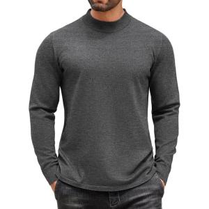 imageCOOFANDY Mens Mock Turtleneck Long Sleeve T Shirts Basic Casual Knitted Half Neck Thermal Lightweight Pullover SweaterGrey