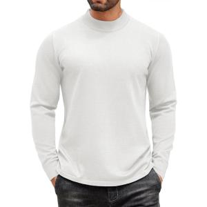 imageCOOFANDY Mens Mock Turtleneck Long Sleeve T Shirts Basic Casual Knitted Half Neck Thermal Lightweight Pullover SweaterWhite