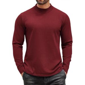 imageCOOFANDY Mens Mock Turtleneck Long Sleeve T Shirts Basic Casual Knitted Half Neck Thermal Lightweight Pullover SweaterWine Red
