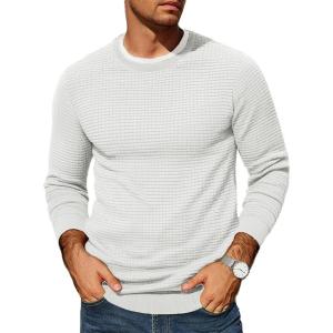 imageCOOFANDY Mens Pullover Sweater Waffle Knit Crewneck Long Sleeve Dress SweaterWhite