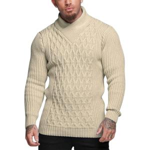 imageCOOFANDY Mens Pullover Sweaters Fashion Diamond Knit Sweater Stylish Knitwear Lightweight JumperKhaki