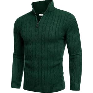 imageCOOFANDY Mens Quarter Zip Sweater Slim Fit Casual Knitted Turtleneck Pullover Mock Neck Polo SweaterDark Green