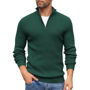 imageCOOFANDY Mens Quarter Zip Sweaters Slim Fit Mock Neck Pullover Sweater Lightweight Knitted Polo SweatersGreen