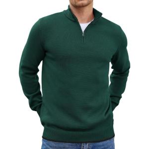 imageCOOFANDY Mens Quarter Zip Up Pullover Slim Fit Lightweight Mock Neck Long Sleeve SweatersLake Green