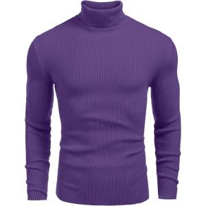 imageCOOFANDY Mens Ribbed Slim Fit Knitted Pullover Casual Turtleneck SweaterDark Purple