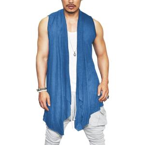 imageCOOFANDY Mens Ruffle Shawl Collar Cardigan Sleeveless Open Front Sleeveless Kimono VestBlue