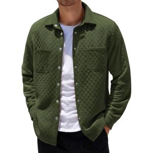 imageCOOFANDY Mens Shacket Long Sleeve Shirt Jacket with Pockets Lightweight Quilted OvershirtArmy Green