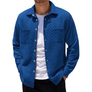 imageCOOFANDY Mens Shacket Long Sleeve Shirt Jacket with Pockets Lightweight Quilted OvershirtDark Blue